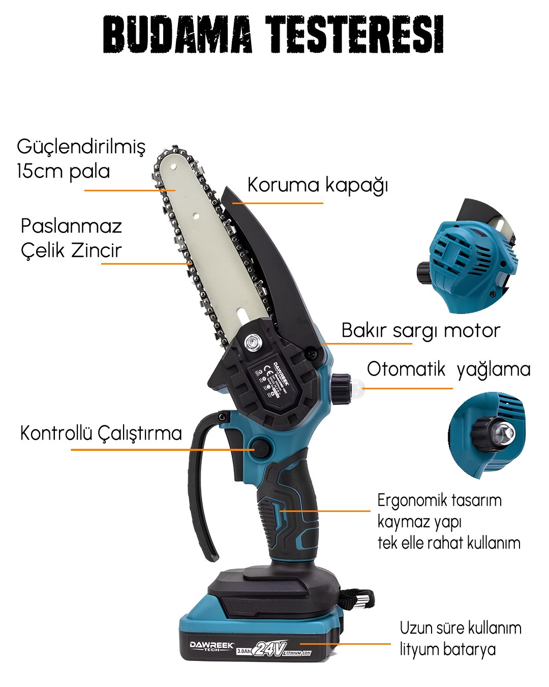 DW BT081 Profesyonel Akülü Kömürsüz 2li Bahçe Seti - 24V 3ah 15cm Budama Testeresi özellikleri