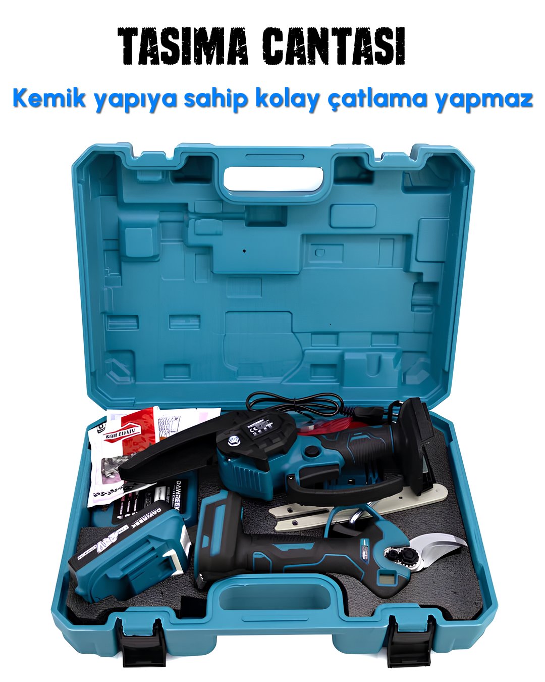 DW BT081 Profesyonel Akülü Kömürsüz 2li Bahçe Seti - 24V 3ah 15cm Budama Testeresi ve Budama Makası Çift Akü Yedek Aksesuar taşıma çantası