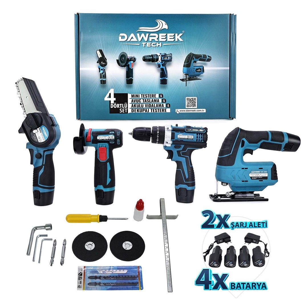 Dawreek BT0203 4lü Mini Set MK (Mini Testere+ Avuç Taşlama+ Akülü Vidalama + Dekupaj) ÖZELLİKLER