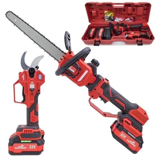 DW BT0228 Profesyonel Akülü Kömürsüz 2li Bağ Seti - 50mm Bağ Makası + 25cm Uzatmalı Dal Kesme Testeresi