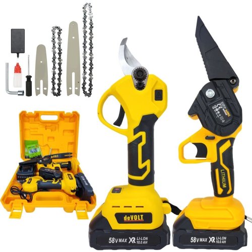 Devolt EEA304 Akülü Makaslı Dal Budama ve Dal Budama Testere 2Li Set 58Vf Çift Akülü (Sarı)