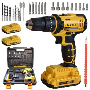 Devolt EEA259 Çift Akülü Darbeli 42vf Max 5ah Şarjlı Vidalama Matkap Seti (Sarı)