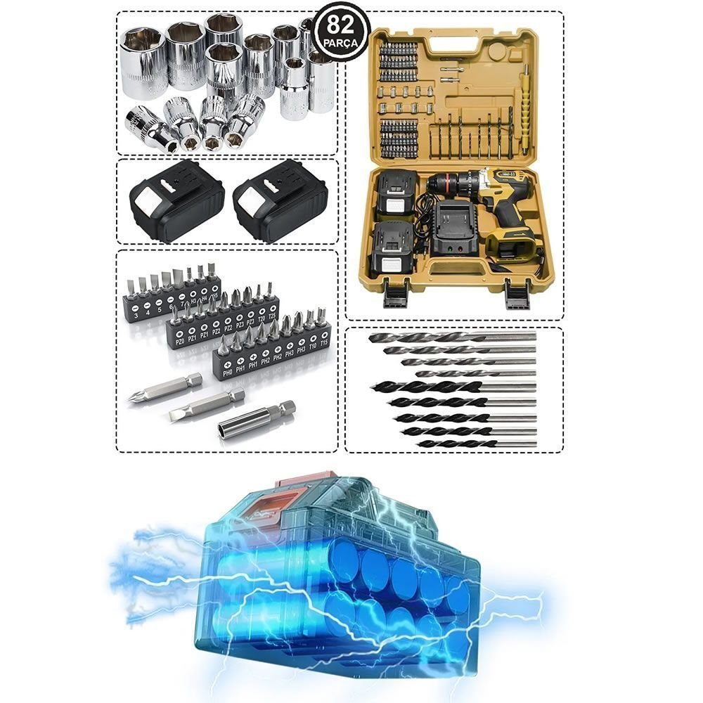 Dewalt çift akülü 82 parça darbeli vidalama matkap seti özellikleri