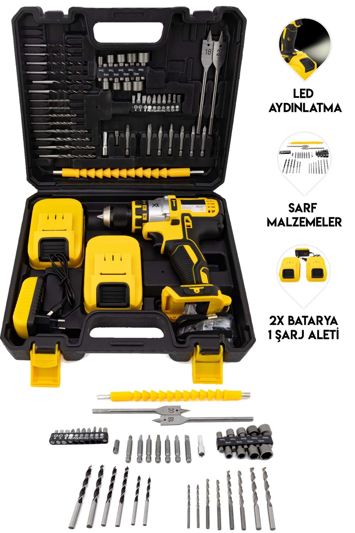 Dewalt EEA337 Xr Darbesiz Çift Batarya 58vf 5ah Şarjlı Matkap Seti kutusu ve içeriği