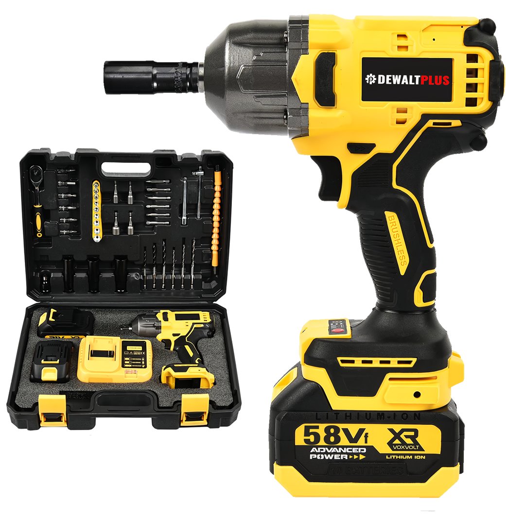 DewaltPlus EEA345 Kömürsüz Motor 800 Nm Torklu Şarjlı Somun Sıkma Bijon Sökme Seti Sarı