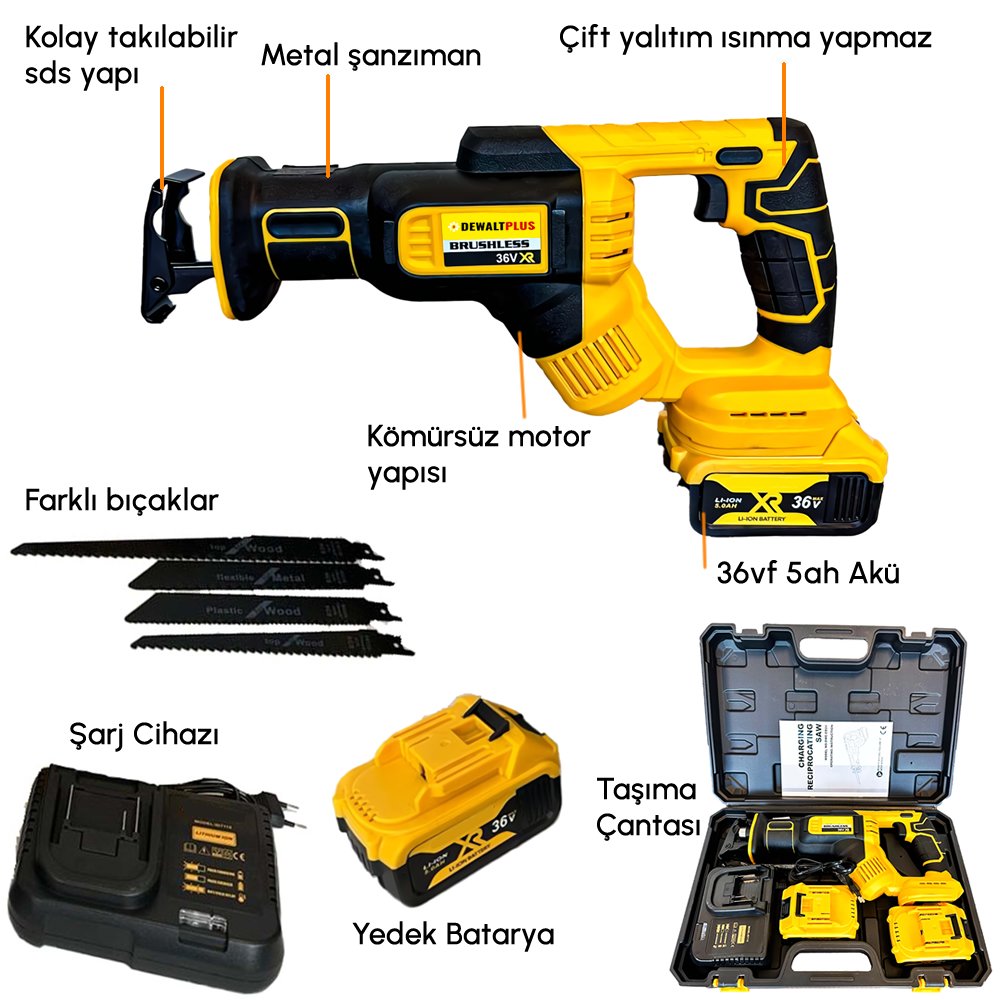 DewaltPlus EEA315 Akülü Tilki Kuyruğu Testere 36v 5ah (Sarı) modelleri