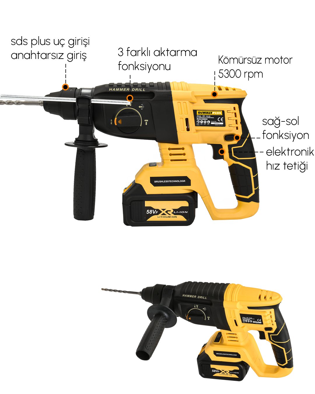 Dewalt Plus EEA392 Akülü Ultra 4lü Set Makina kırıcı delici teknik özellikler