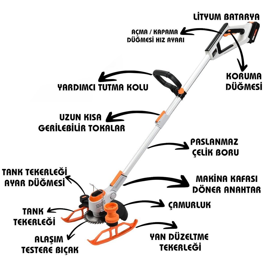 DewaltPlus EEA424 Profesyonel Çift Akülü Kızaklı Ot, Dal, Çim, Çalı, Biçme Tırpan Makinesi (Turuncu) 58Vf özellikleri
