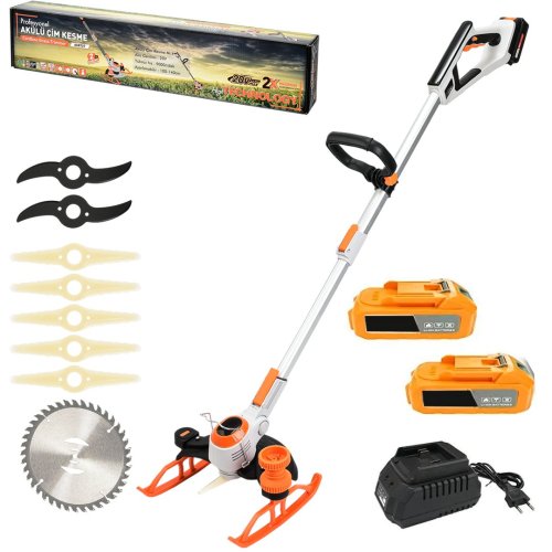 DewaltPlus EEA424 Profesyonel Çift Akülü Kızaklı Ot, Dal, Çim, Çalı, Biçme Tırpan Makinesi (Turuncu) 88Vf