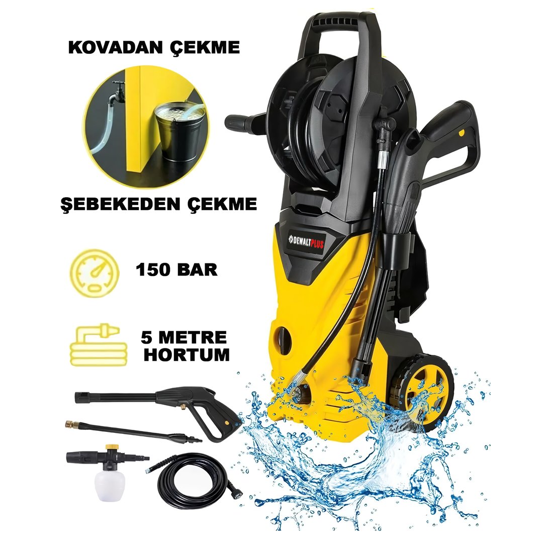 DewaltPlus EEA435 Elektrikli 150 Bar Musluk ve Kovadan Su Çekme Yüksek Basınçlı Bahçe, Oto Yıkama Makinesi (Sarı) özellikleri