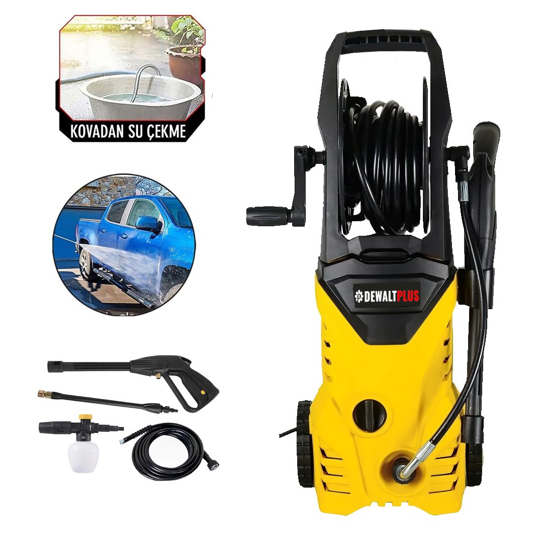 DewaltPlus EEA435 Elektrikli 150 Bar Musluk ve Kovadan Su Çekme Yüksek Basınçlı Bahçe, Oto Yıkama Makinesi (Sarı)