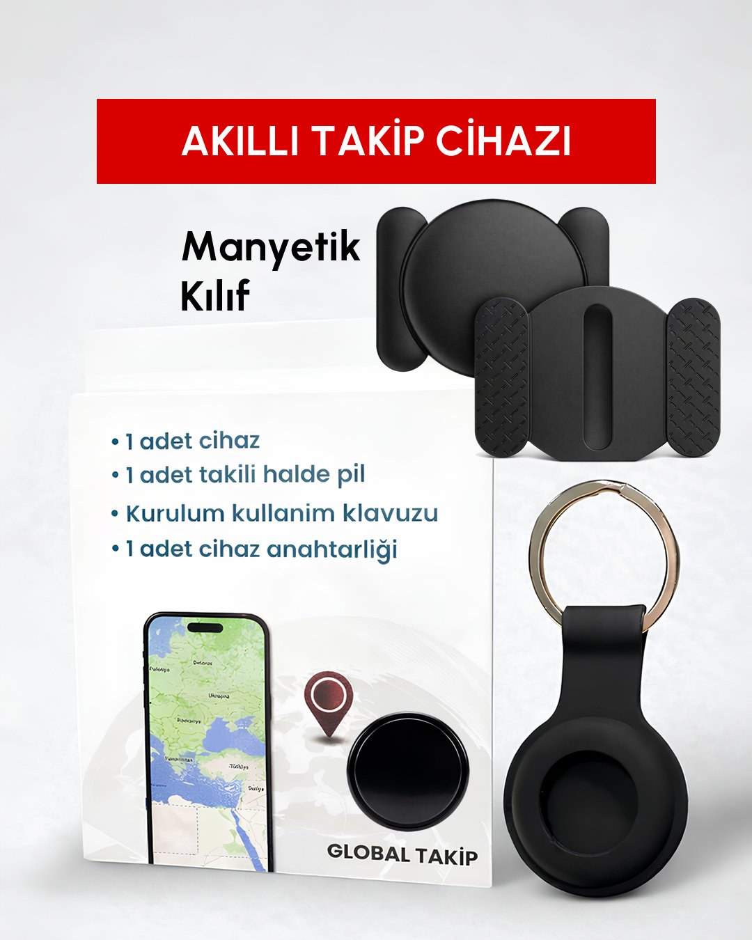 Profesyonel iOS ve Android Uyumlu Akıllı GPS Takip Cihazı kutu içeriği