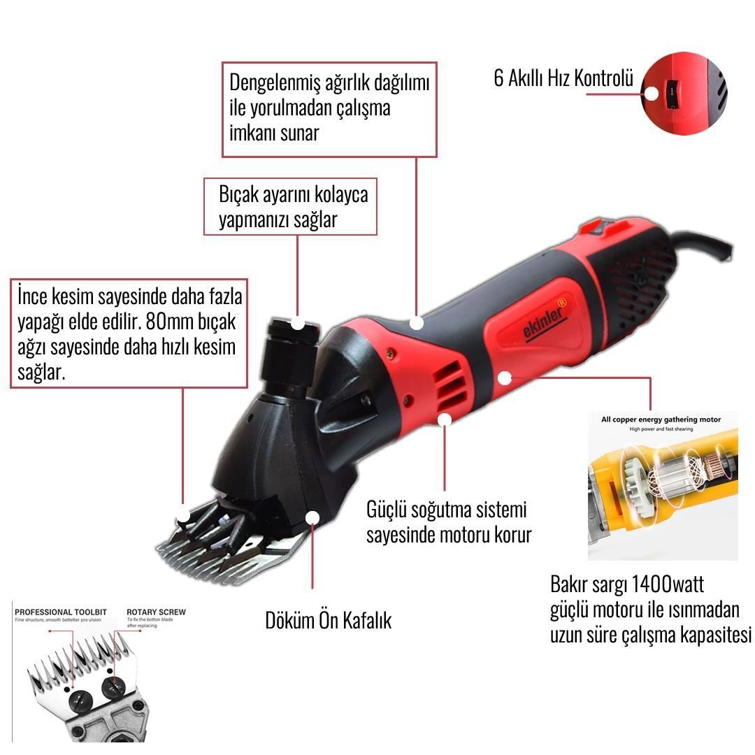 Ekinler profesyonel koyun keçi kırkma makine özellikleri