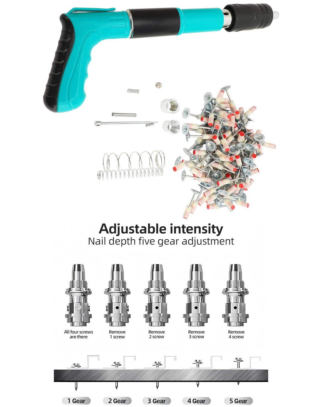 Ekinler El Aletleri EEA413 Mekanik Çivi Tabancası Beton Çelik Çivi Tabancası + 100 Adet Pul Başlı Barutlu Çivi özellikler