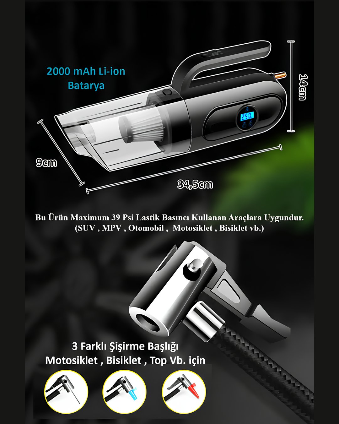 Emka 5630 Araç içi Oto Süpürge Lastik Şişirme teknik özellikler