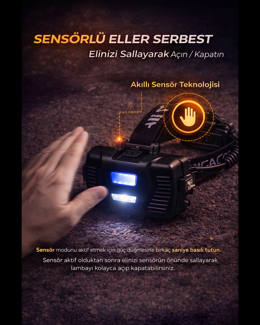 Farissu Q-Max PST2208 4000 Lümen Şarjlı Sensörlü Kafa Lambası 40W Zoomlu Powerbank Özellikli Profesyonel LED Fener sensör özelliği