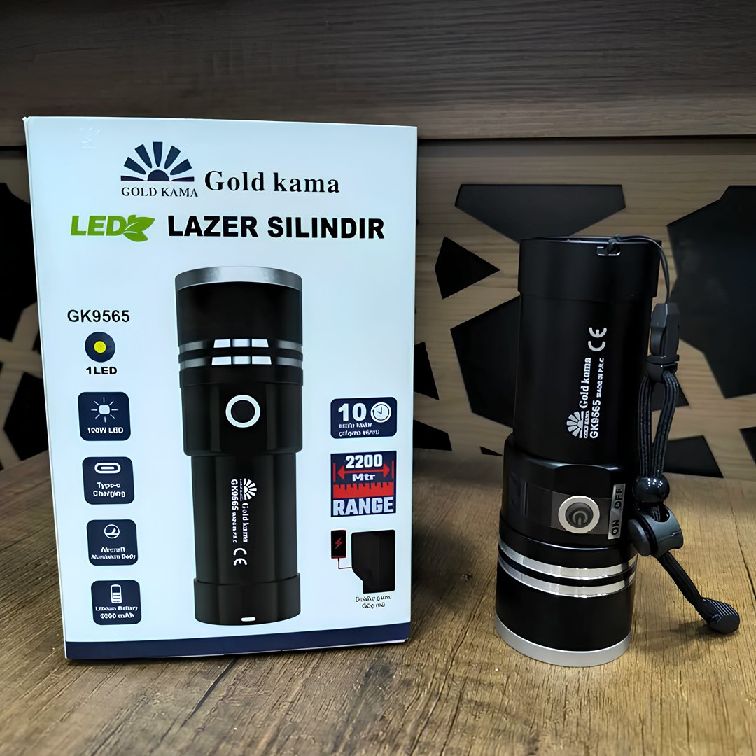 Gold Kama GK9565 Şarjlı El Feneri 100W 6000mAh Powerbank Zoomlu Ultra Güçlü LED Fener lazer
