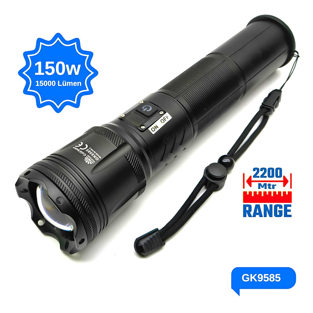 Gold Kama GK9585 150W Şarjlı Lazer LED El Feneri 15000 Lümen 12000 mAh Powerbank Zoomlu Profesyonel Fener YORUMLAR