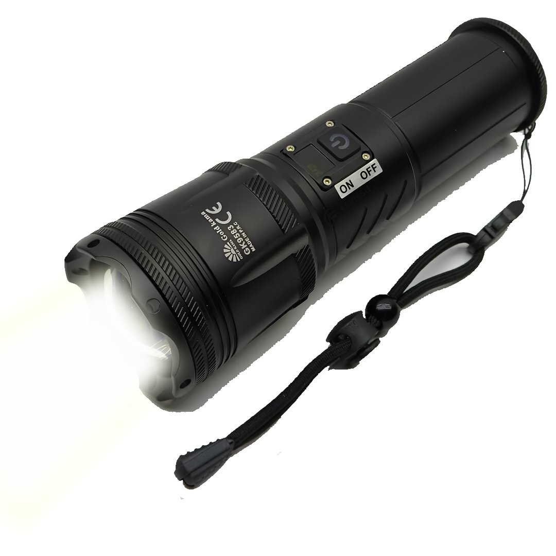 GoldKama GK9583 100W Lazer LED El Feneri - 2200 Metre Menzil, 7200mAh Powerbank Özellikli, Dijital Göstergeli ve 5 Modlu Profesyonel Fener