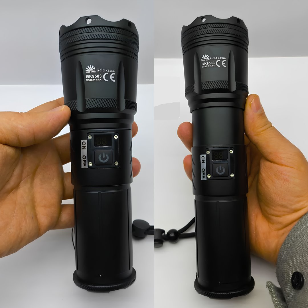 GoldKama GK9583 100W Lazer LED El Feneri - 2200 Metre Menzil, 7200mAh Powerbank Özellikli, Dijital Göstergeli ve 5 Modlu Profesyonel Fener fiyatları