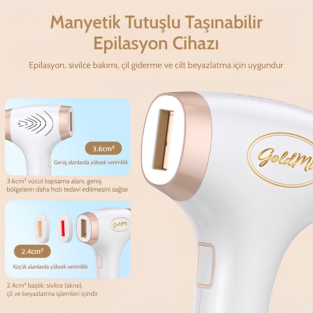 GoldMi IPL01 Buz Lazer Epilasyon Cihazı 21J | Sınırsız Atım, ICE Soğutma, Cilt Gençleştirme manyetik başlıklı