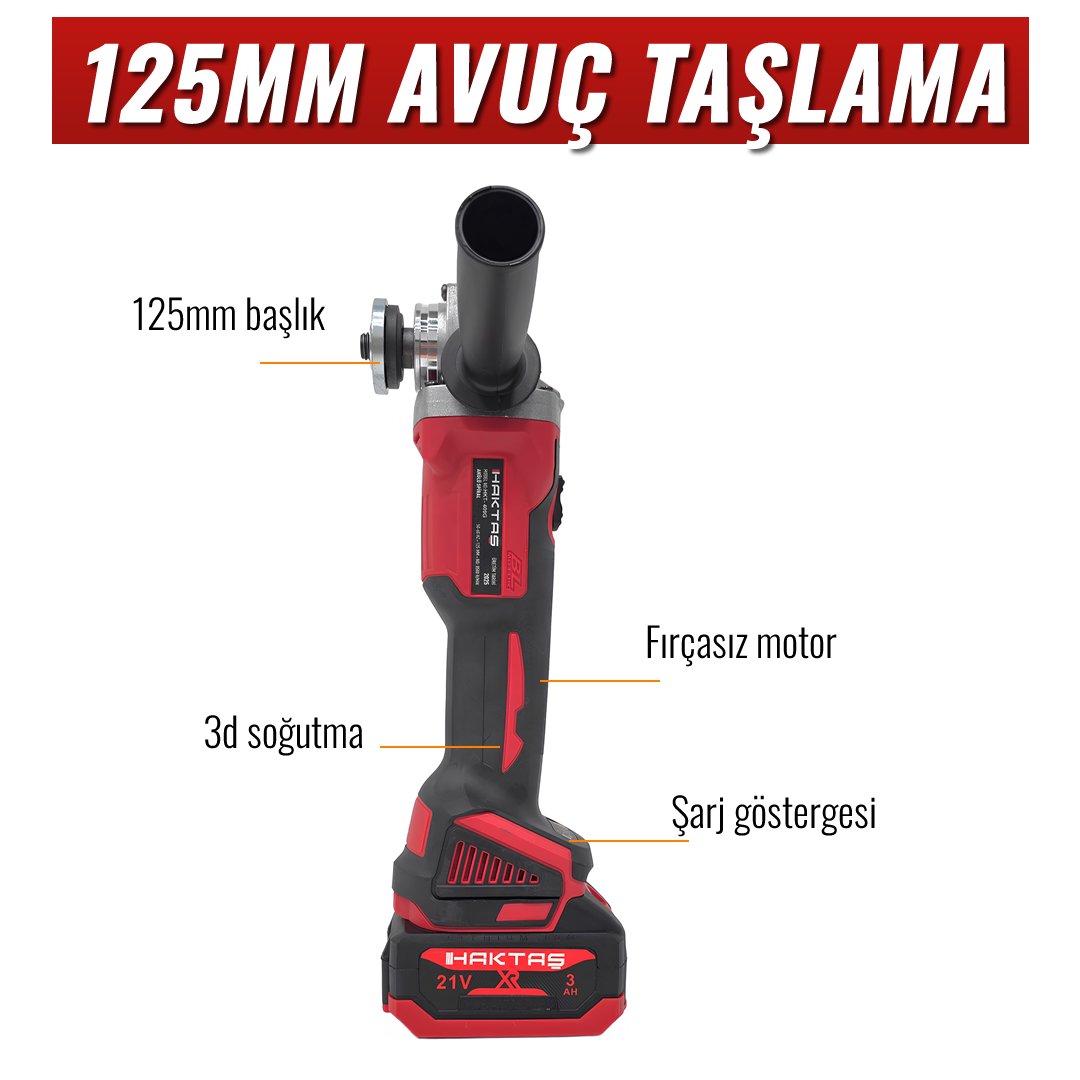 Haktaş HKT507 Yeni Nesil Kırmızı Işıklı 5li Kömürsüz Akülü Makine Seti avuç taşlama özellikleri