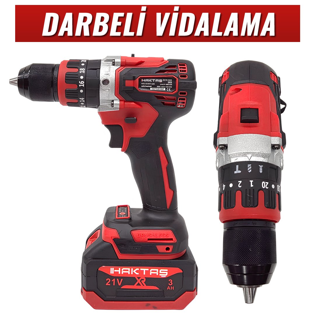 Haktaş HKT507 Yeni Nesil Kırmızı Işıklı 5li Kömürsüz Akülü Makine Seti  vidalama özellikleri