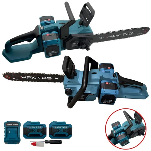 Haktaş SC5816 Profesyonel Kömürsüz Akülü 21V 4.5Ah Çift Akü Şarjlı Zincirli Testere Kesim Motoru