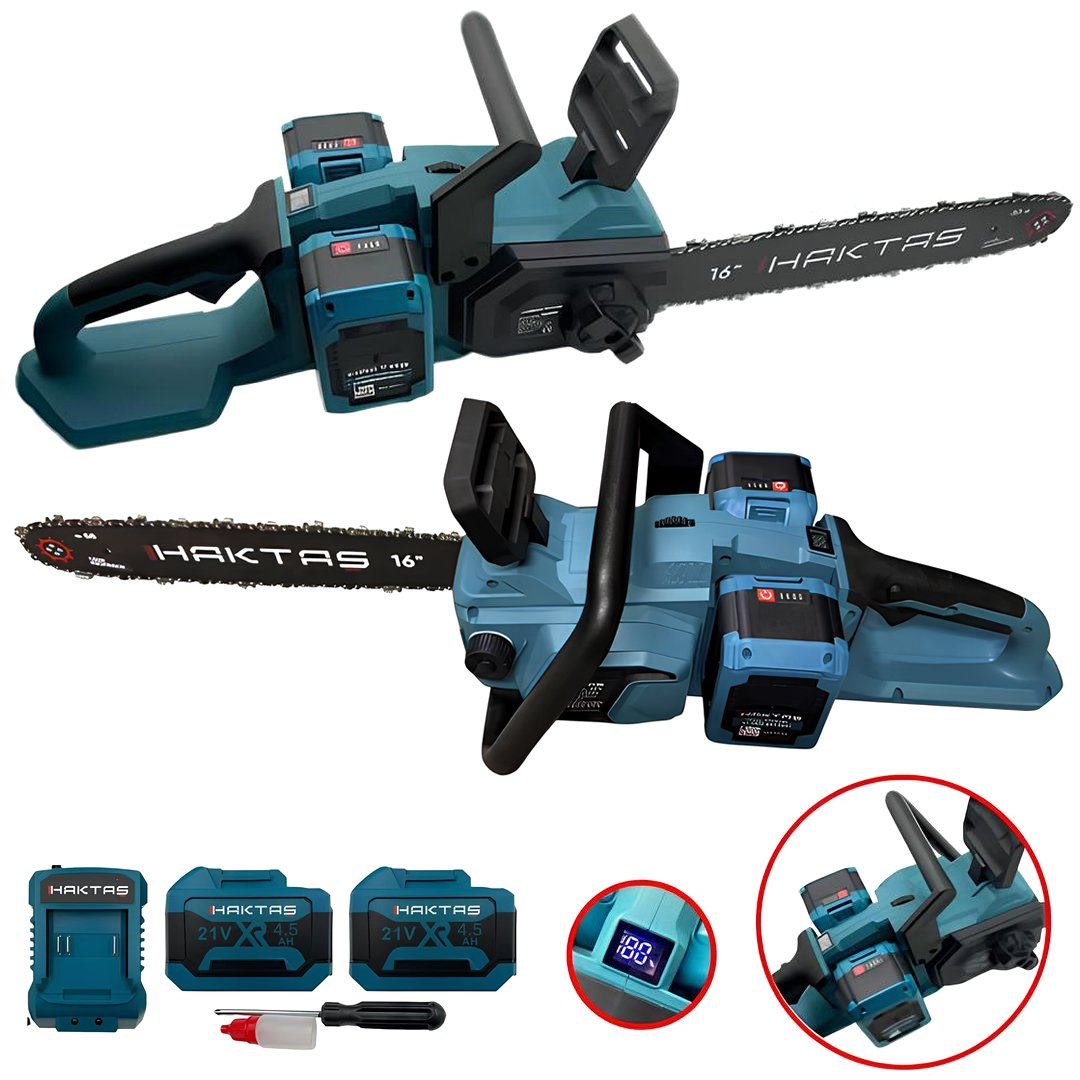 Haktaş SC5816 Profesyonel Kömürsüz Akülü 21V 4.5Ah Çift Akü Şarjlı Zincirli Testere Kesim Motoru