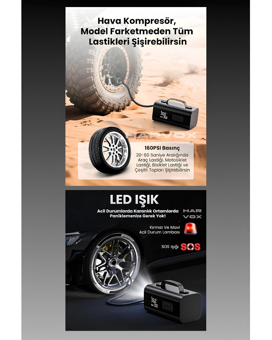 Harvox  HV001 Jump Starter Süpürgeli Akü Takviye Cihazı 10 in 1 | 12000mAh Kompresörlü Powerbank kullanımı