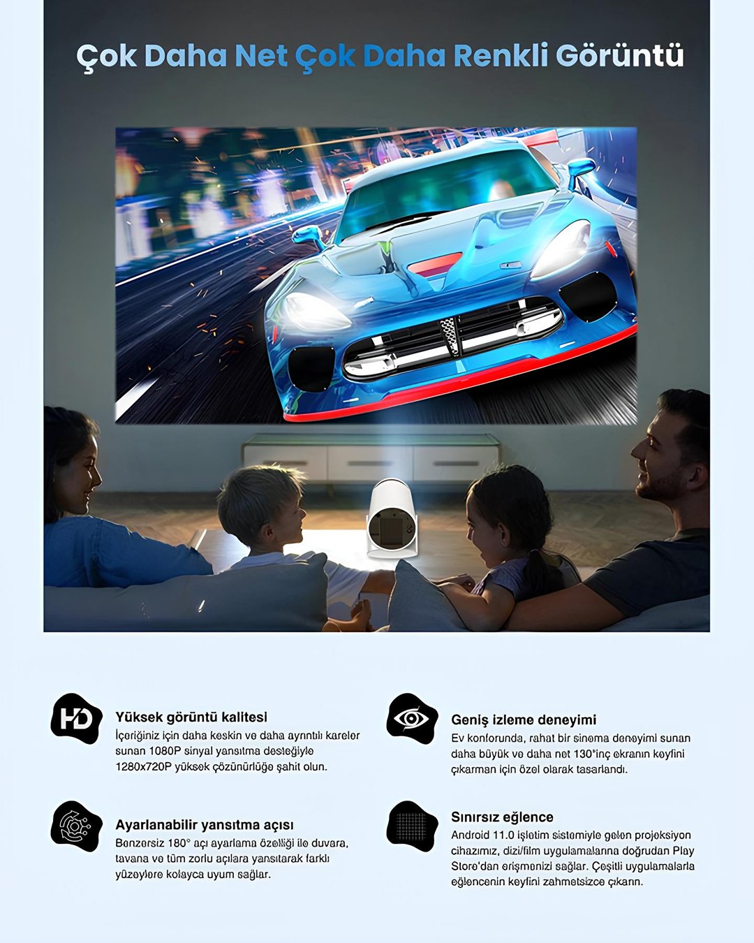 Harvox HY300 Pro Upgrade Projeksiyon Cihazı | Android WiFi Bluetooth Taşınabilir Mini Projektör (HD 720P) teknik özellikler