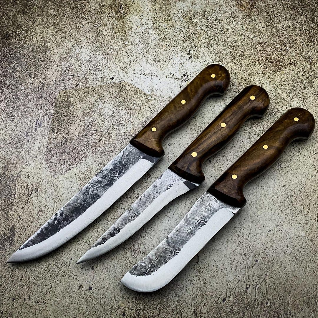 EEA415 El Yapımı 3lü Bıçak Seti Yerli Üretim Dövme Çelik Premium Set Kurban Bıçak Seti
