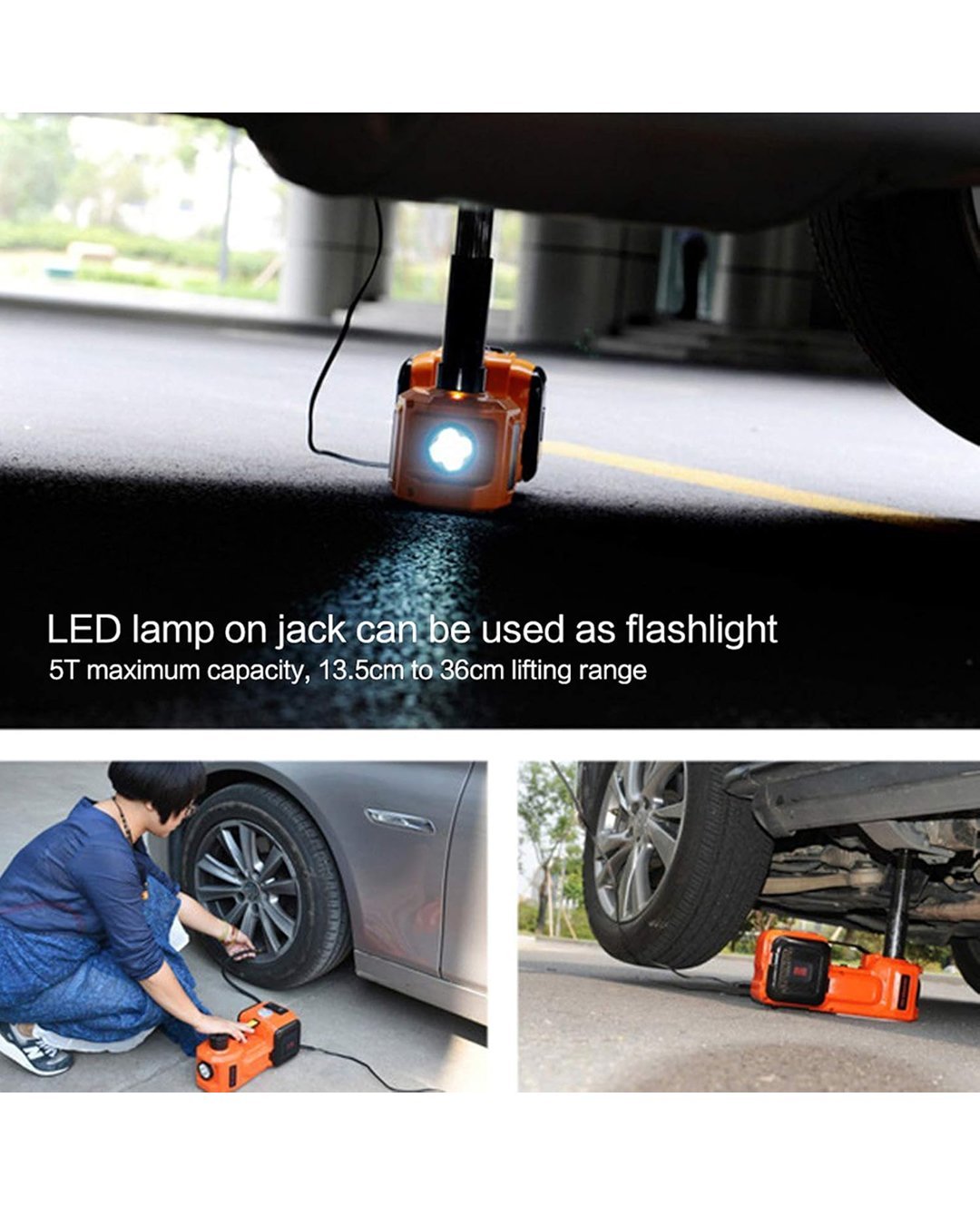 Rubikom EEA354 Elektrikli 5 Ton Hidrolik Kriko Hava Pompası Bijon Anahtarı Makine Krikosu çalışması