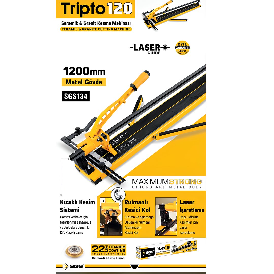 SGS134 - Tripto120 Seramik Granit Fayans Kesme Makinası 120cm - Lazerli Kesim - Rulmanlı model ve fiyatlar