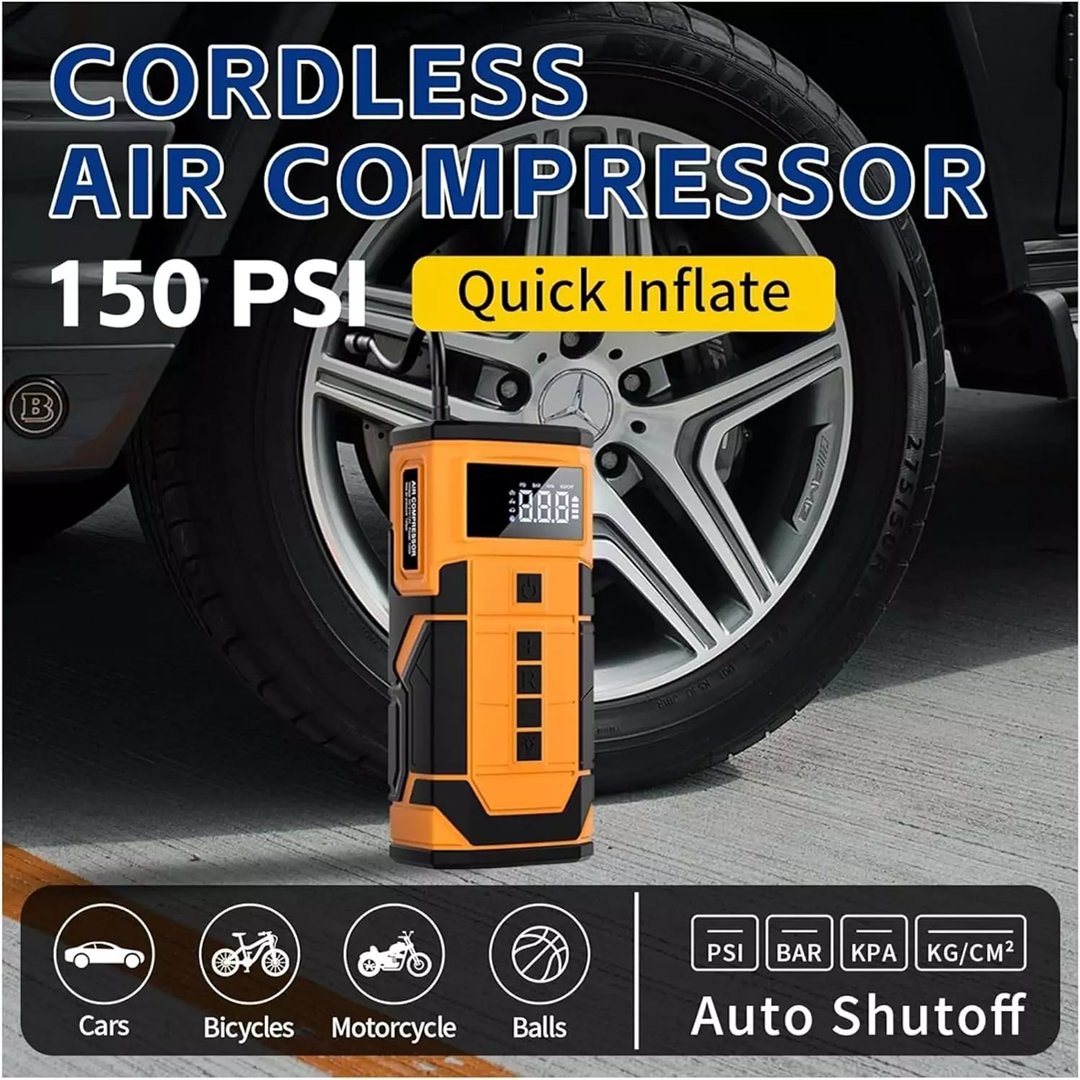 Venandin AIRGON ACARG001 Kablosuz Hava Kompresörü ve Akü Takviye Cihazı Kiti 8ah çalışması