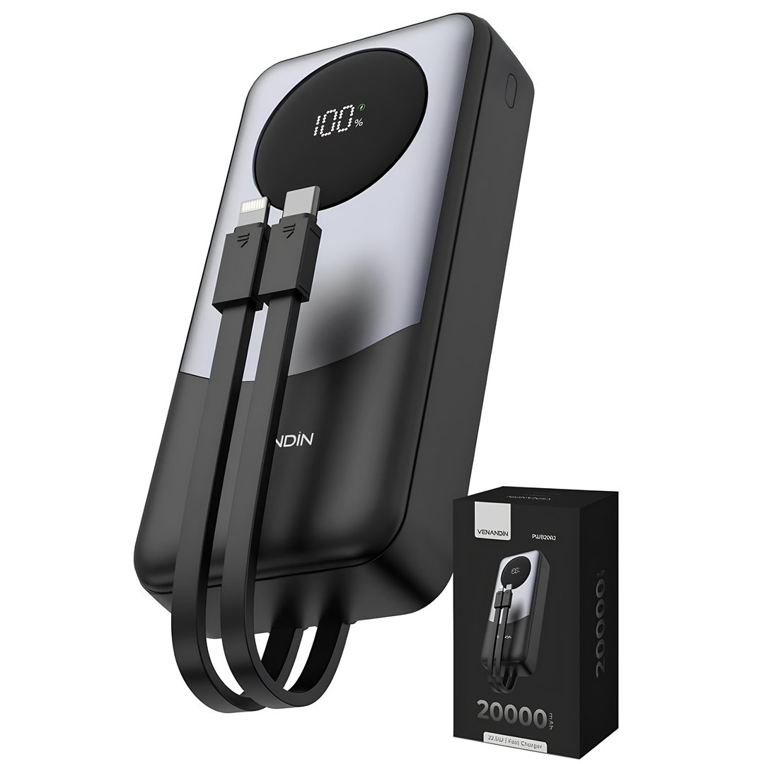 Venandin PWB20A2 20.000 Mah LED Göstergeli 22.5W Hızlı Kendinden Kablolu Powerbank