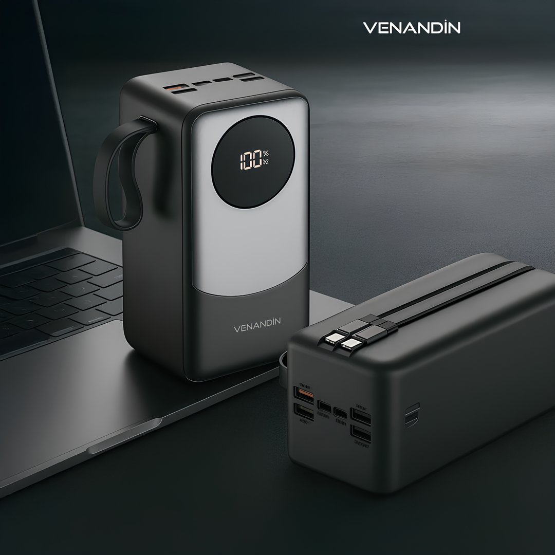 Venandin Opulix PWB50A1 50.000 mAh 22.5W Hızlı Şarj Powerbank – 6 Port, Entegre Kablolu, LED Göstergeli Dev Kapasite aksesuarlar