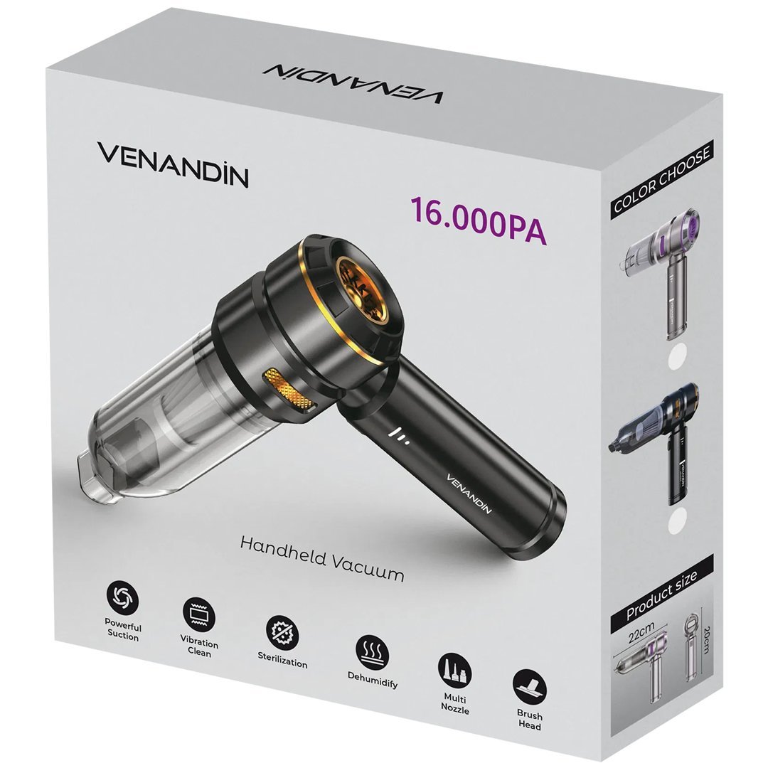 Venandin ST6659 Plus Kablosuz Şarjlı Mini Araç Vakumlu Süpürge 16000PA kutusu