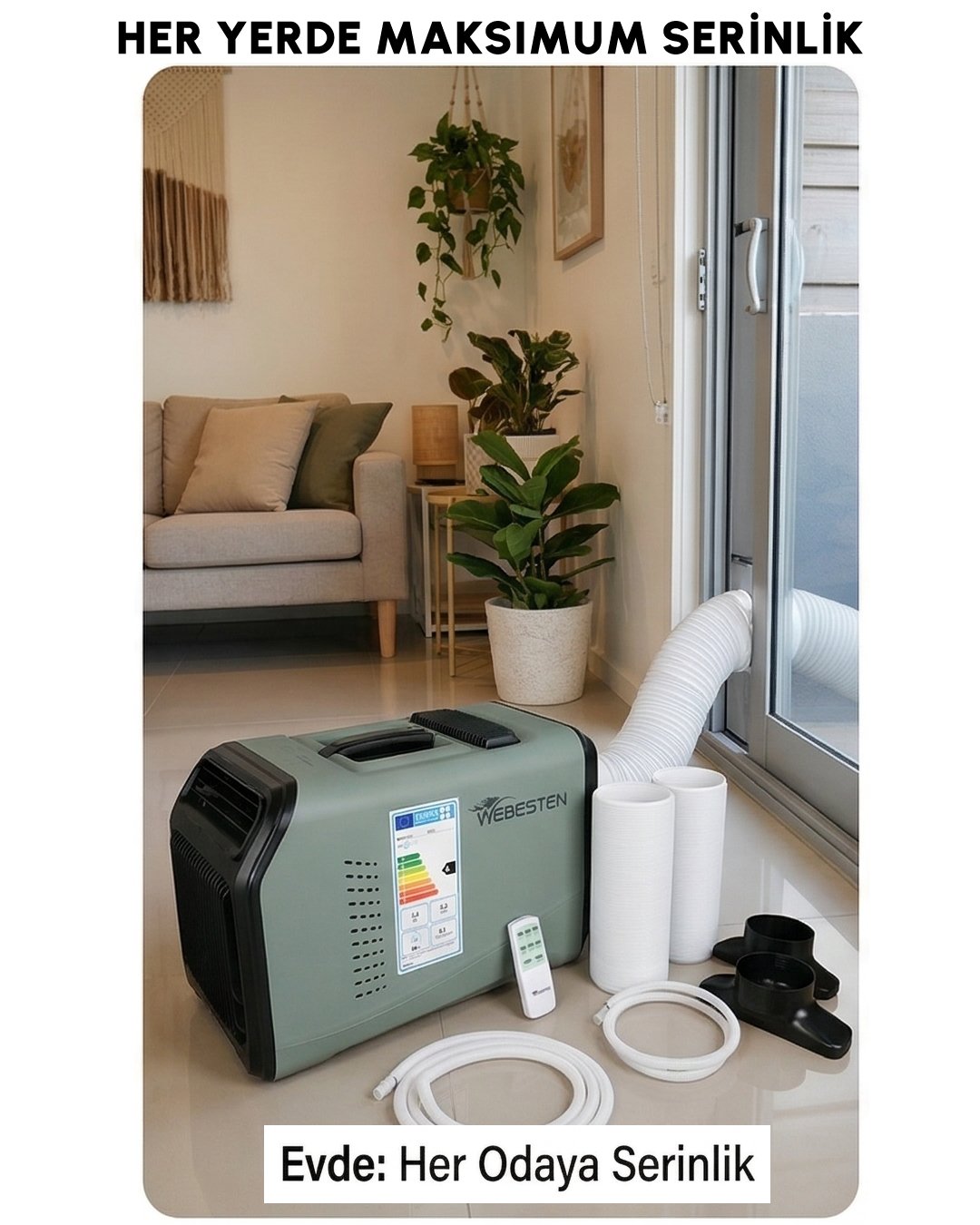 WEBESTEN YA01 Portatif Klima - Taşınabilir Klima 1500W / 5100 BTU evde kullanım